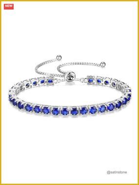 Sterling Silver Sapphire Tennis Bracelet Gold Plated Adjustable Birthstone Gift